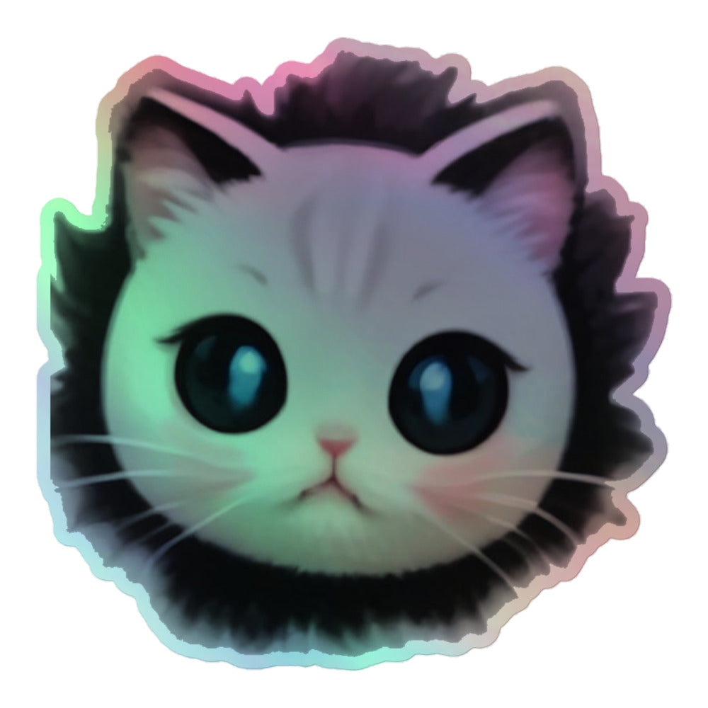 Pegatina holografica de gato, vista plana del diseño